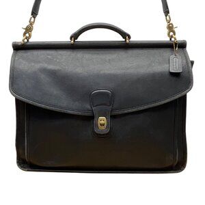 Vintage Coach Black Leather Briefcase With Adjustable Strap & Gold-Tone Hardware